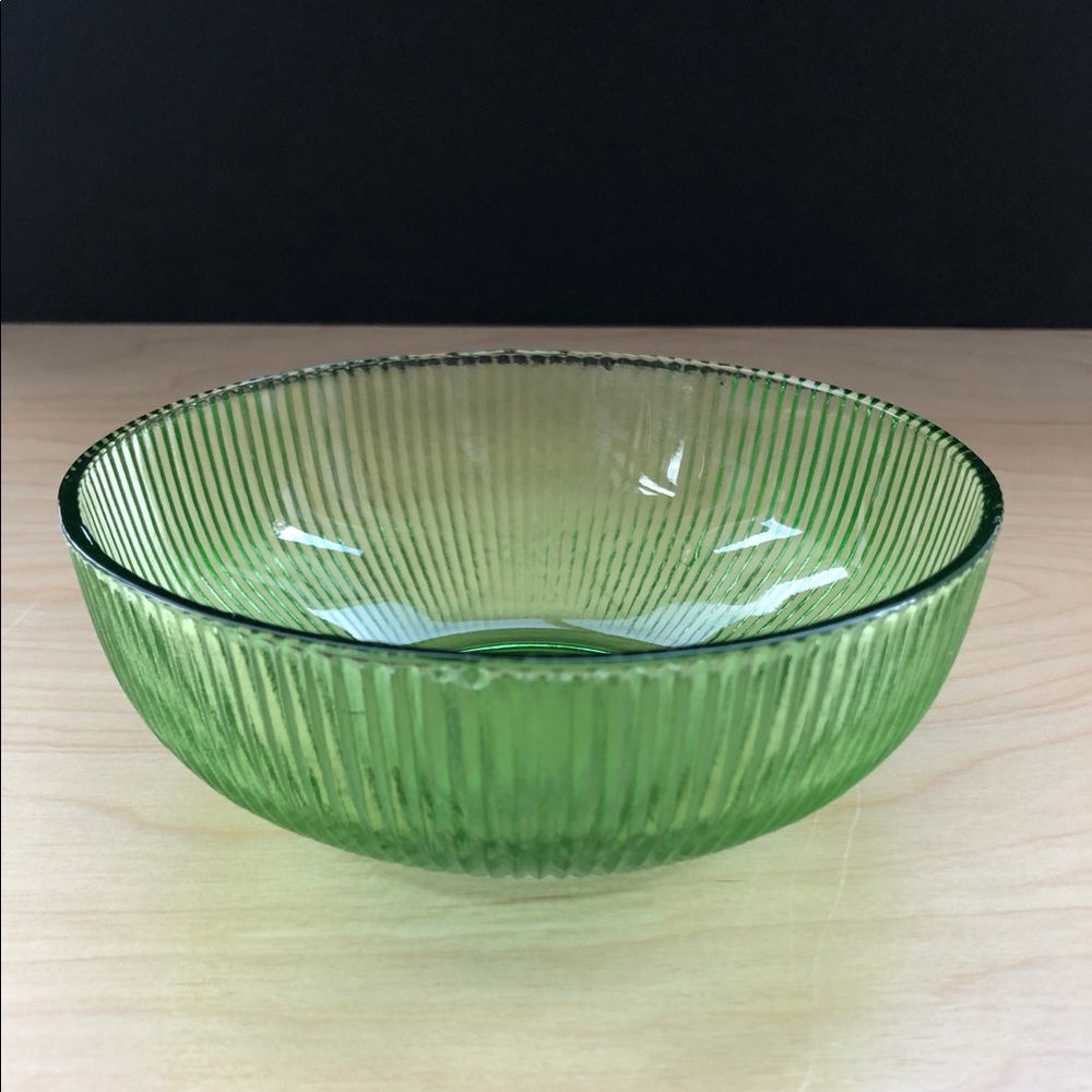 Vintage green, ribbed glass bowl by E. O. Brody